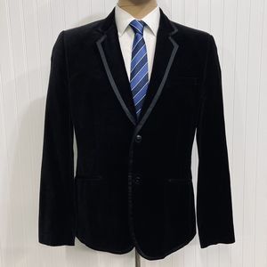 H&M Black Velvet Dinner Jacket Mens 44 Sport Coat Slim Fit Peak Lapel Blazer 44R